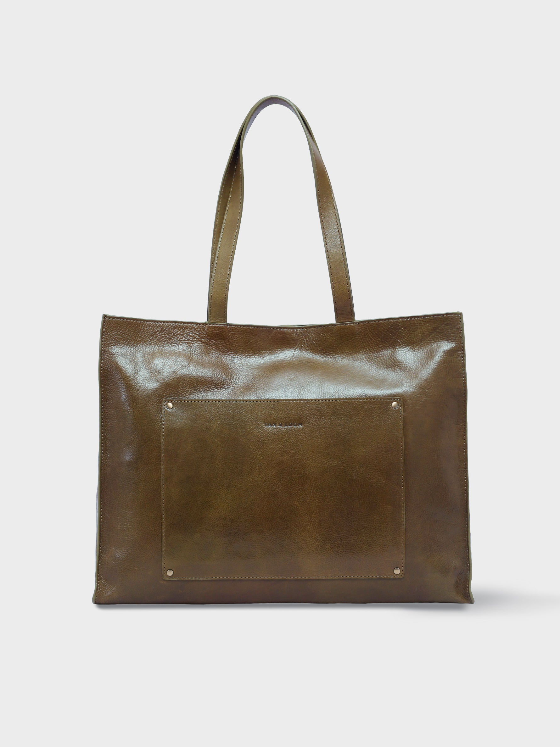 Handcrafted Genuine Vegetable Tanned Leather Artist's Tote Olive Green for Women Tan & Loom