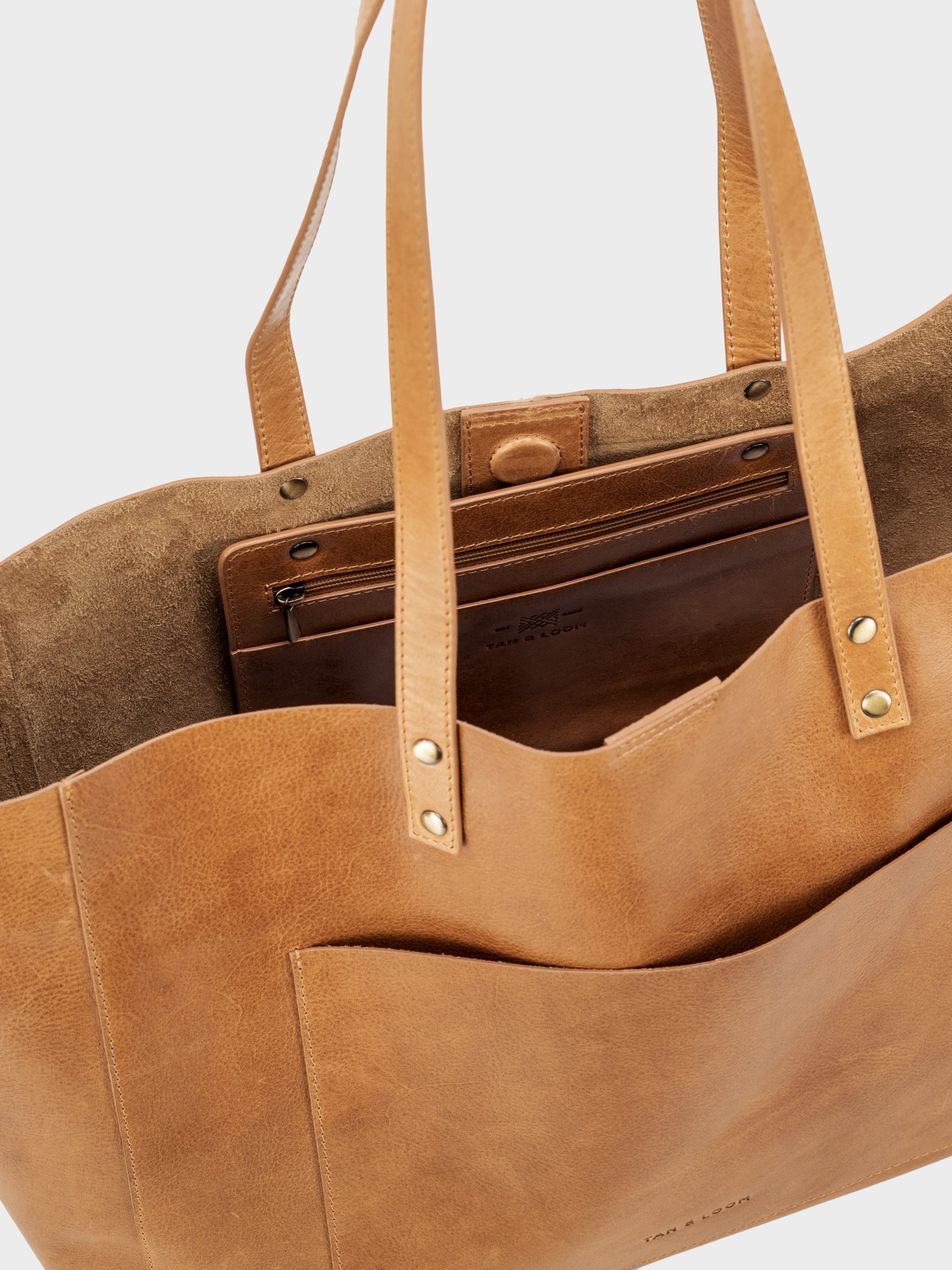Handcrafted Genuine Vegetable Tanned Leather Old Fashioned Tote Large Tuscany Tan for Women Tan & Loom
