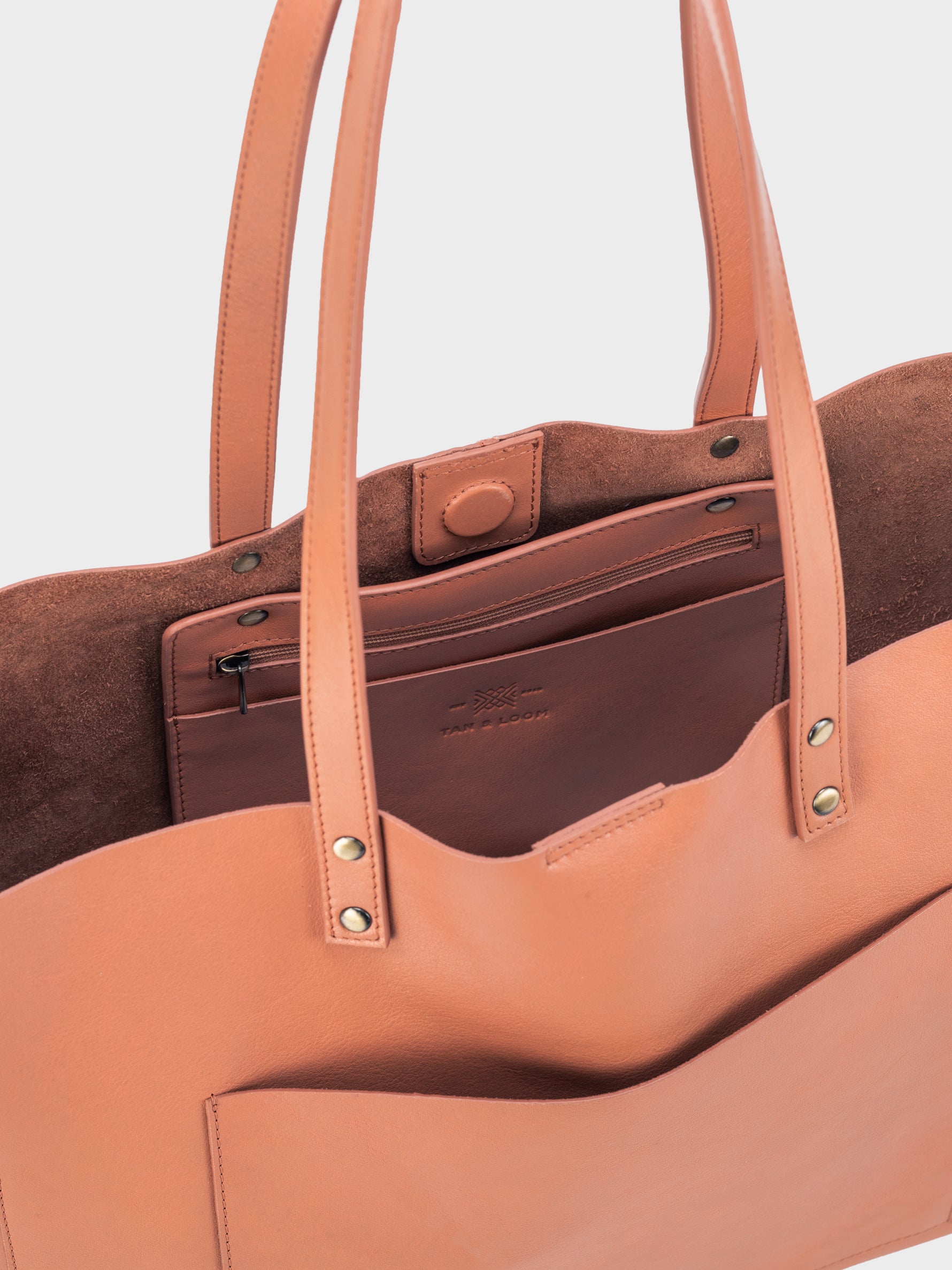 Handcrafted Genuine Vegetable Tanned Leather Old Fashioned Tote Large Dusty Peach for Women Tan & Loom