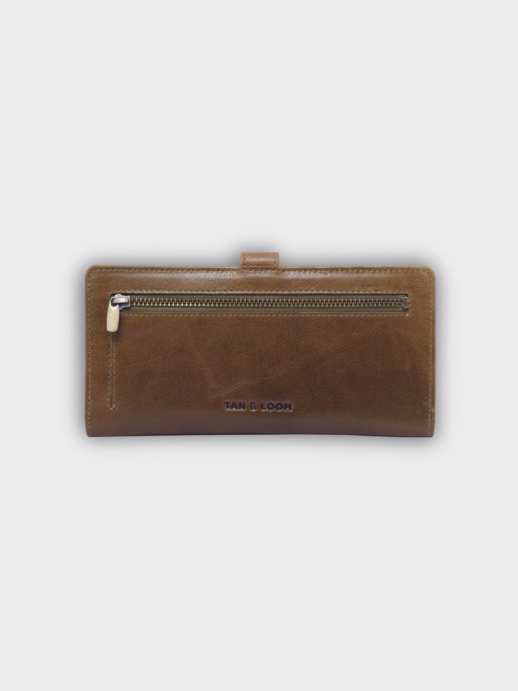 Handcrafted Genuine Vegetable Tanned Leather Twiggy Wallet Olive Green for Women Tan & Loom