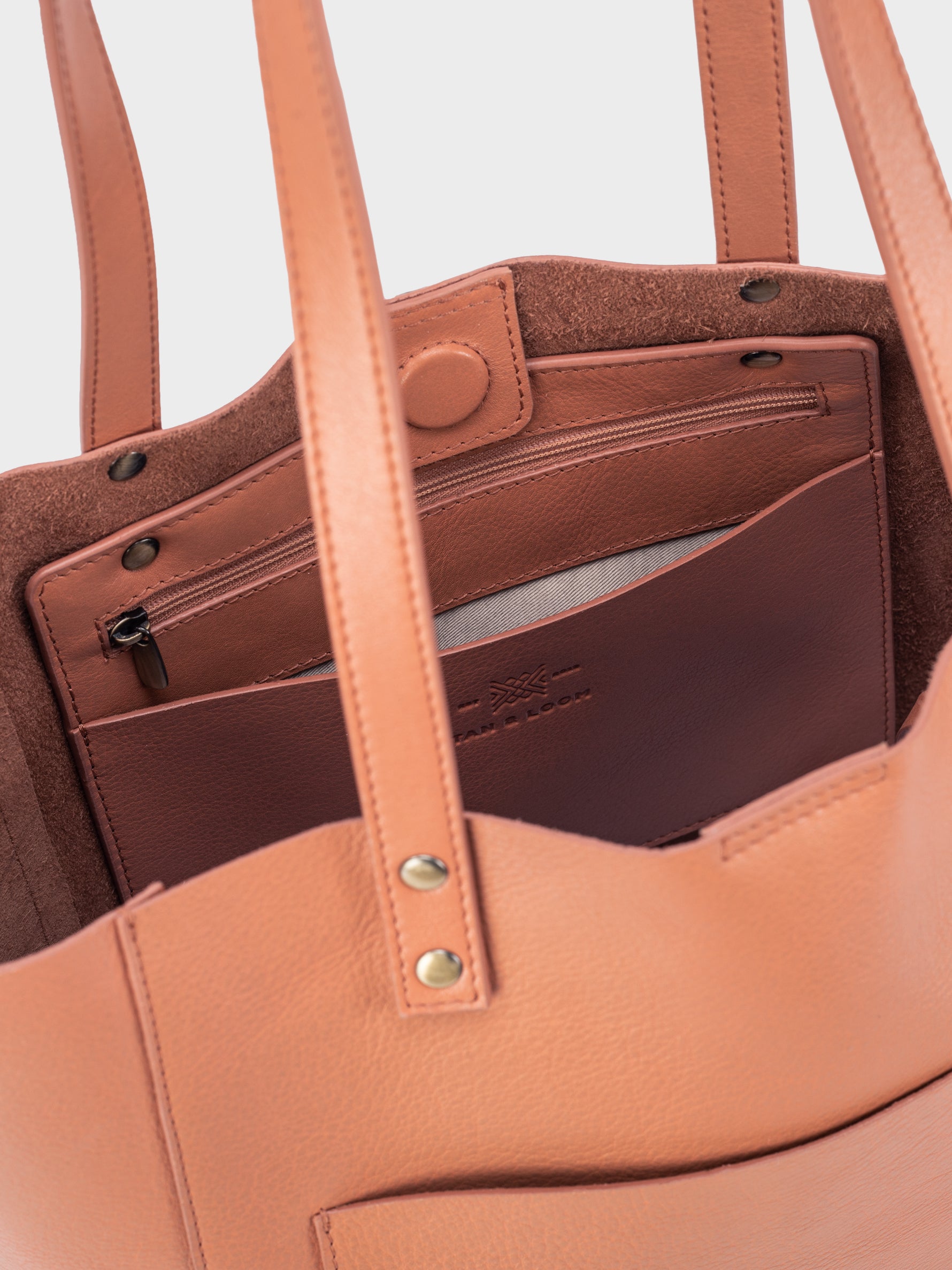 Handcrafted Genuine Vegetable Tanned Leather Old Fashioned Tote Regular Dusty Peach for Women Tan & Loom