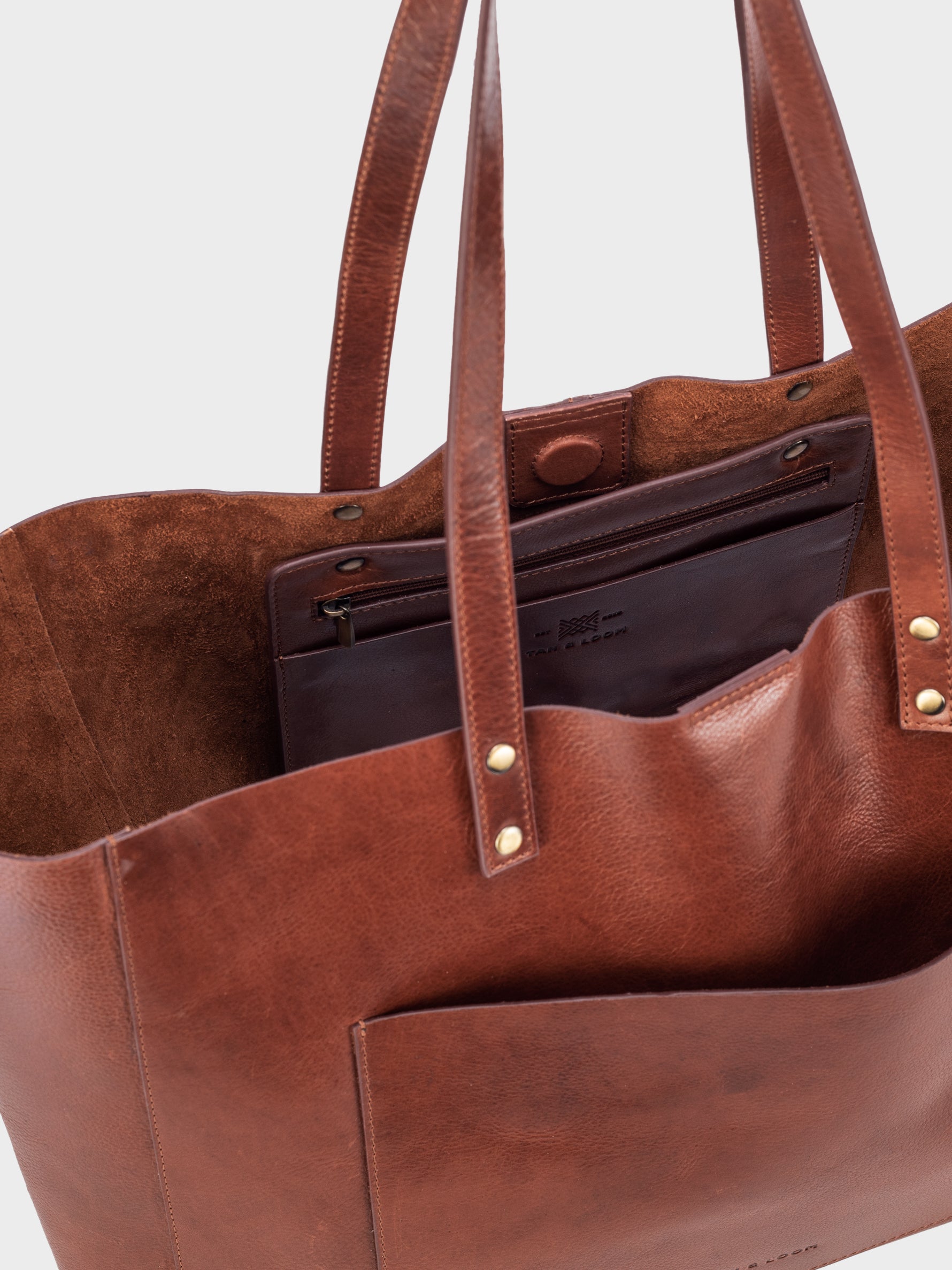 Handcrafted Genuine Vegetable Tanned Leather Old Fashioned Tote Large Vintage Brown for Women Tan & Loom