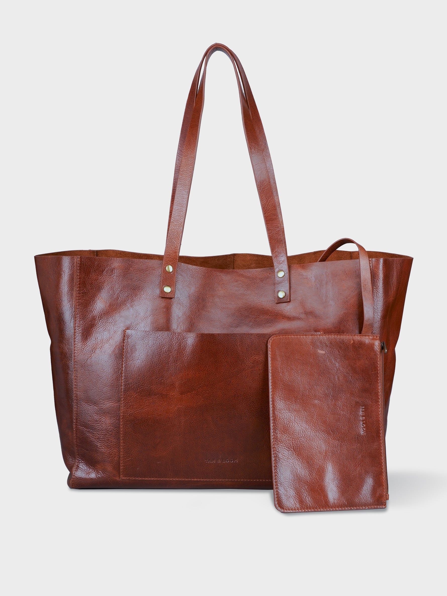 Handcrafted Genuine Vegetable Tanned Leather Old Fashioned Tote Large Vintage Brown for Women Tan & Loom