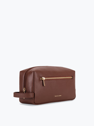 Handcrafted genuine leather classic washbag for women Espresso Brown