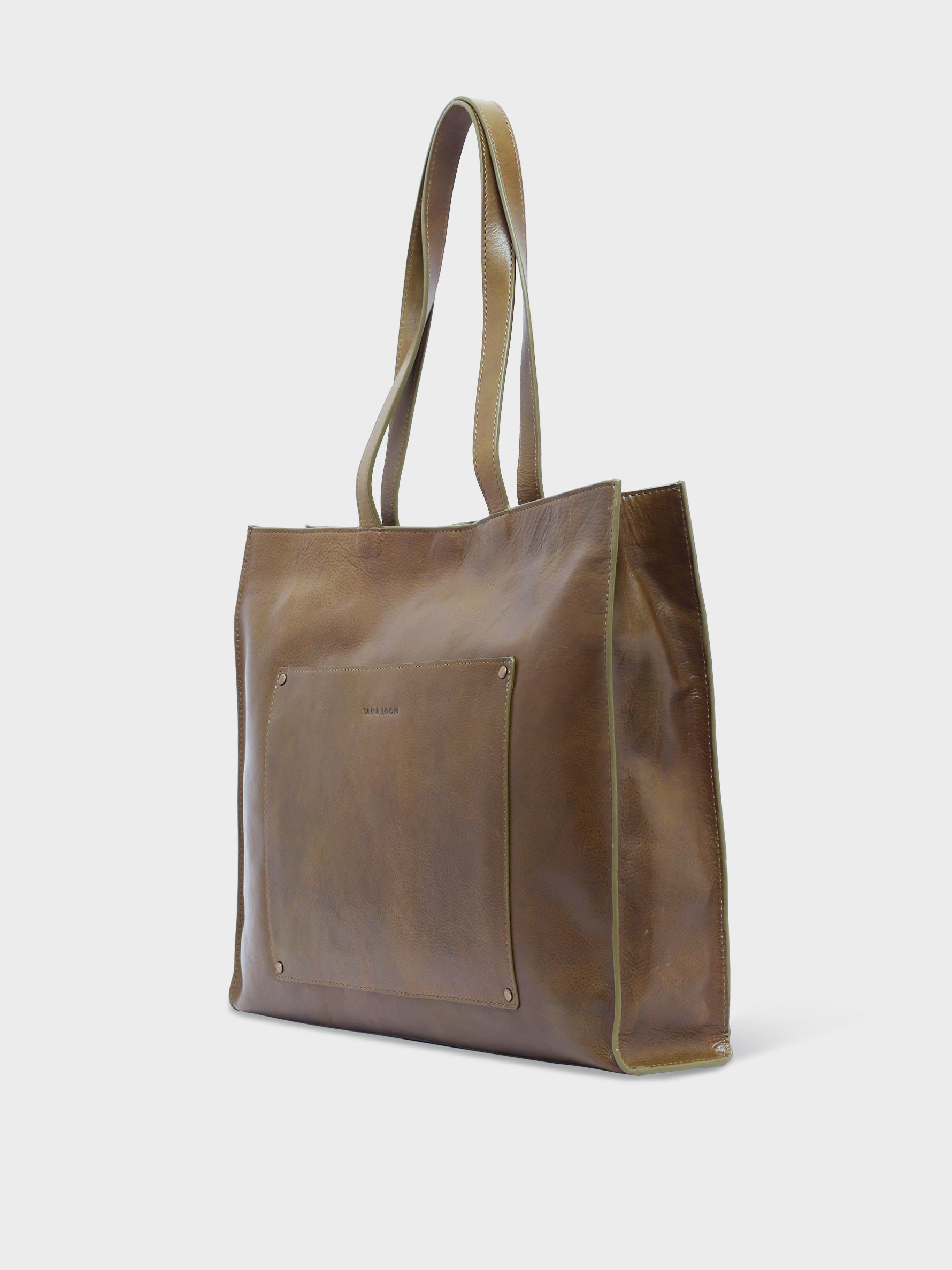 Handcrafted Genuine Vegetable Tanned Leather Artist's Tote Olive Green for Women Tan & Loom