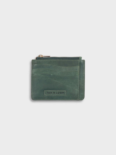 Premium Distressed Vegetable Tanned Leather Green Cardholder for Women Tan & Loom