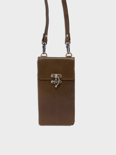 Handcrafted Genuine Vegetable Tanned Leather Antique Mobile Sling Olive Green for Women Tan & Loom