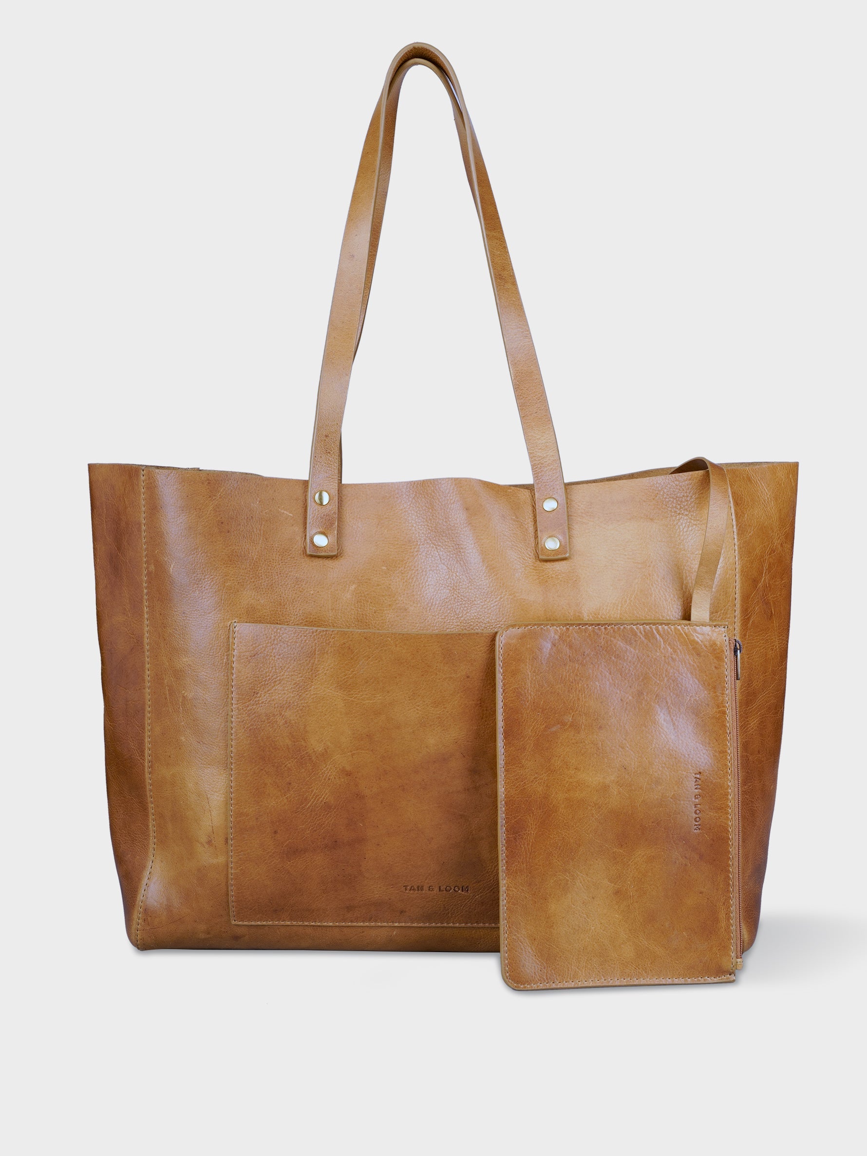 Handcrafted Genuine Vegetable Tanned Leather Old Fashioned Tote Large Tuscany Tan for Women Tan & Loom