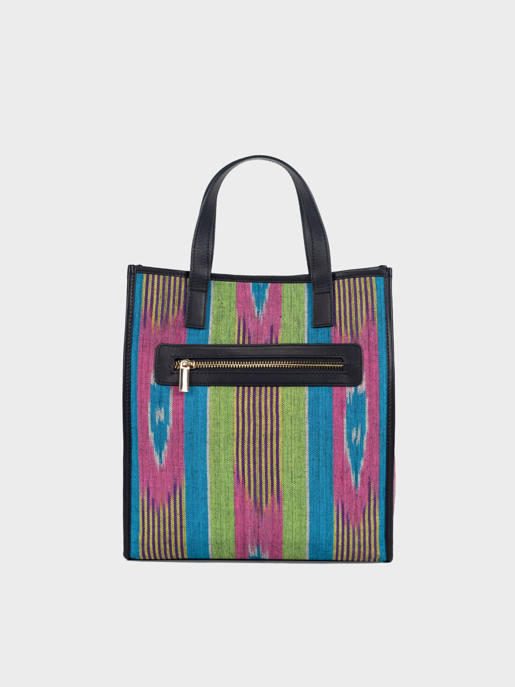 Handcrafted Genuine Leather & Colourfull Ikat Market Women's Tote Bag Tan & Loom