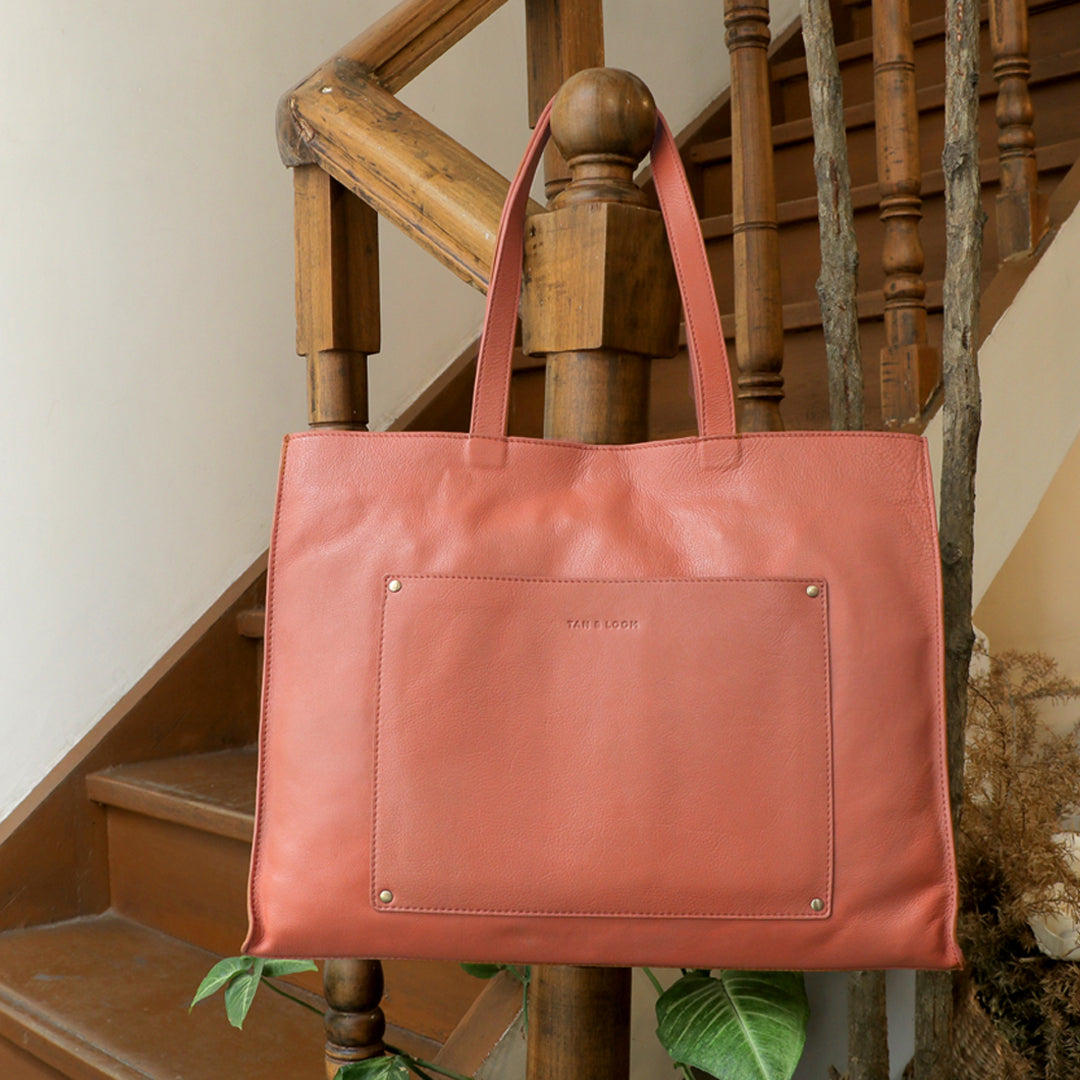 Handcrafted Genuine Vegetable Tanned Leather Artist's Tote Dusty Peach for Women Tan & Loom