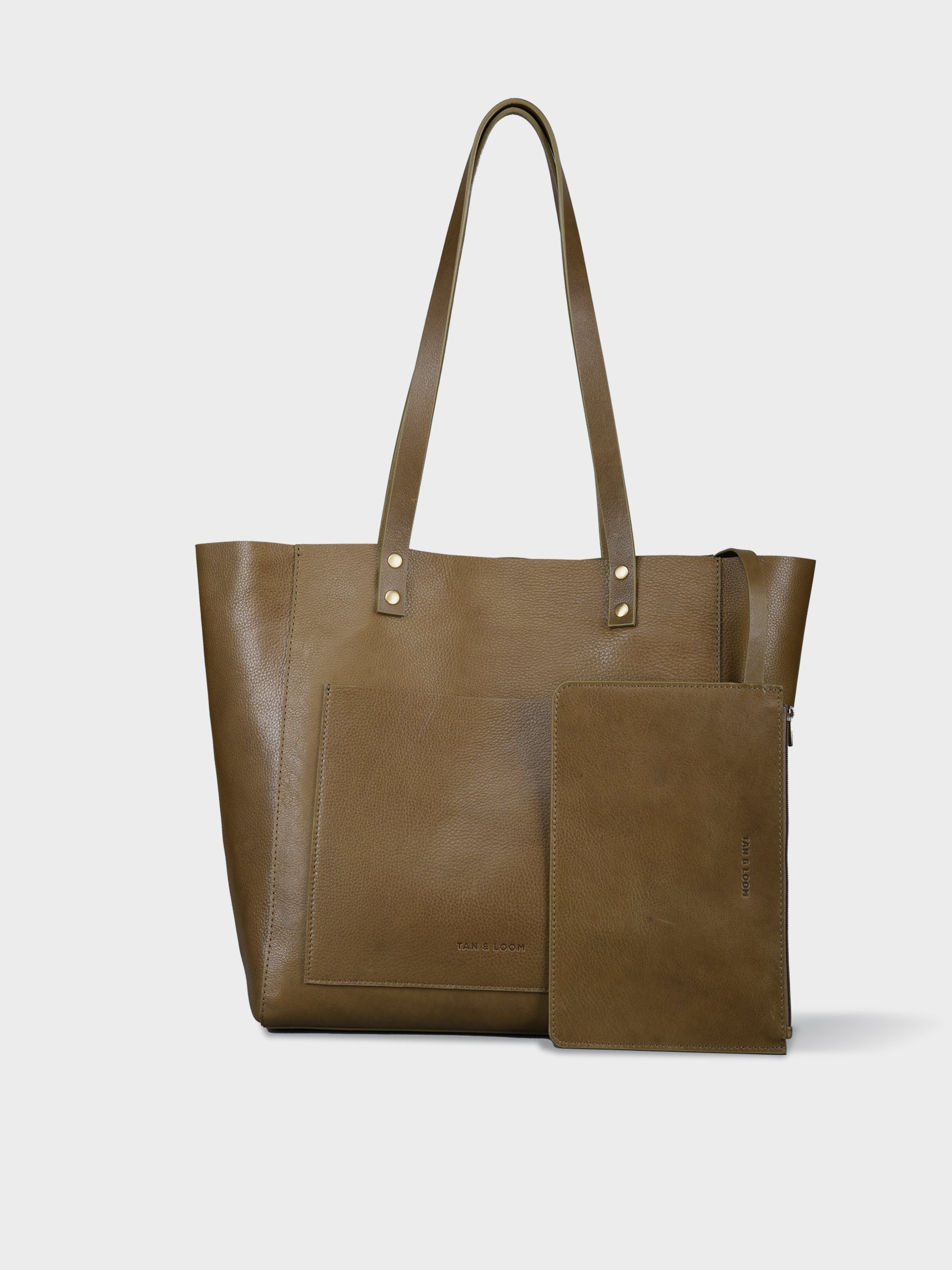 Handcrafted Genuine Vegetable Tanned Leather Old Fashioned Tote Regular Olive Green for Women Tan & Loom