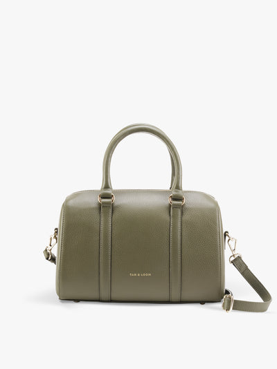 Handcrafted genuine leather boston bag for women Olive green
