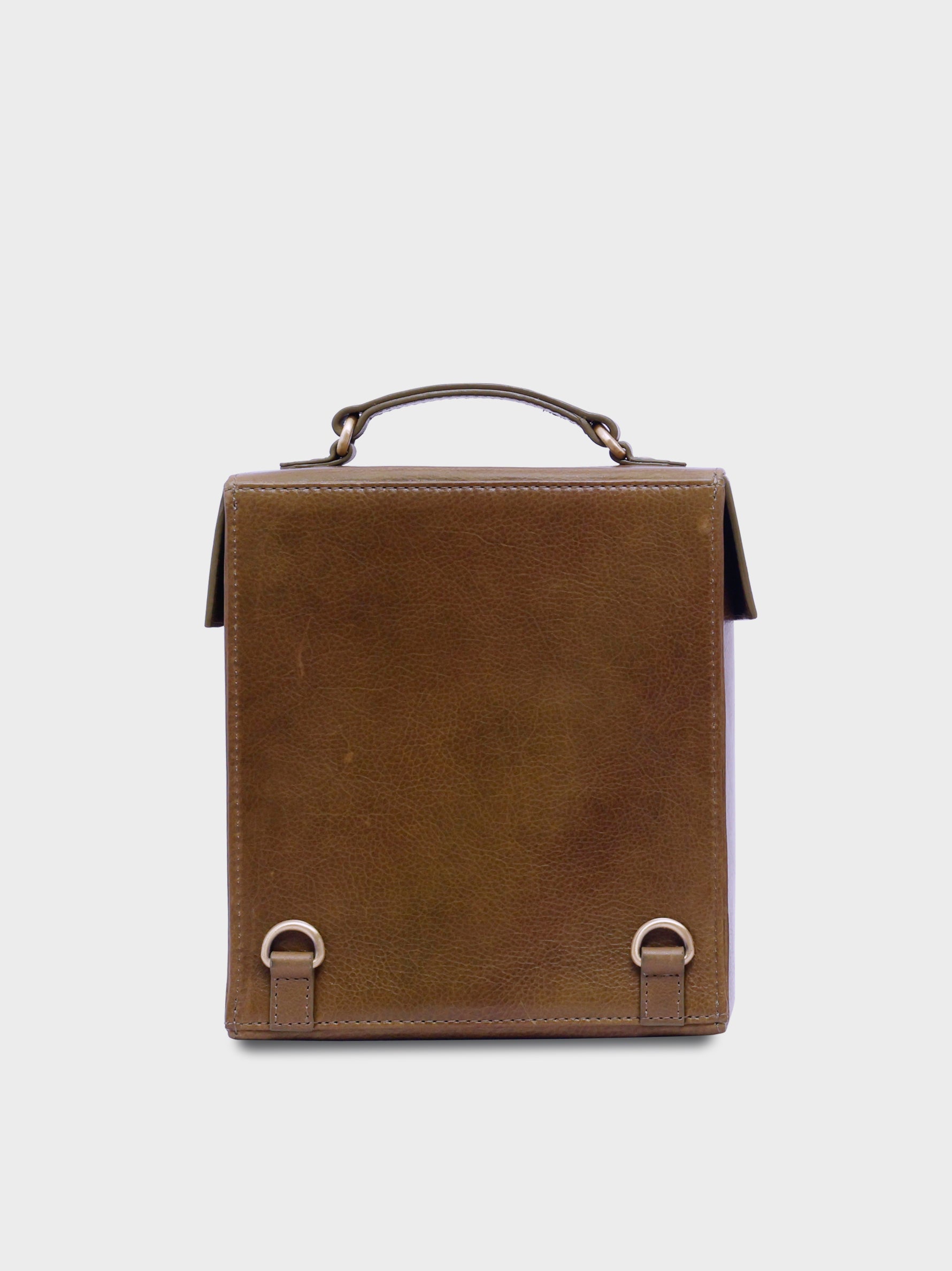 Handcrafted Genuine Vegetable Tanned Leather Letter Box Backpack Olive Green for Women Tan & Loom
