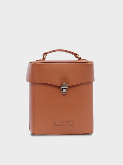 Handcrafted Genuine Vegetable Tanned Leather Letter Box Backpack Dusty Peach for Women Tan & Loom