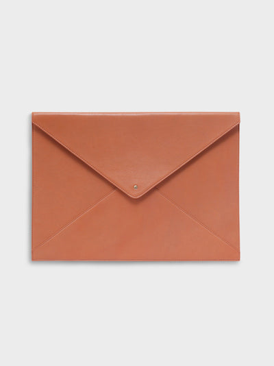 Handcrafted Genuine Vegetable Tanned Leather Envelope Laptop Sleeve Dusty Peach for Women Tan & Loom