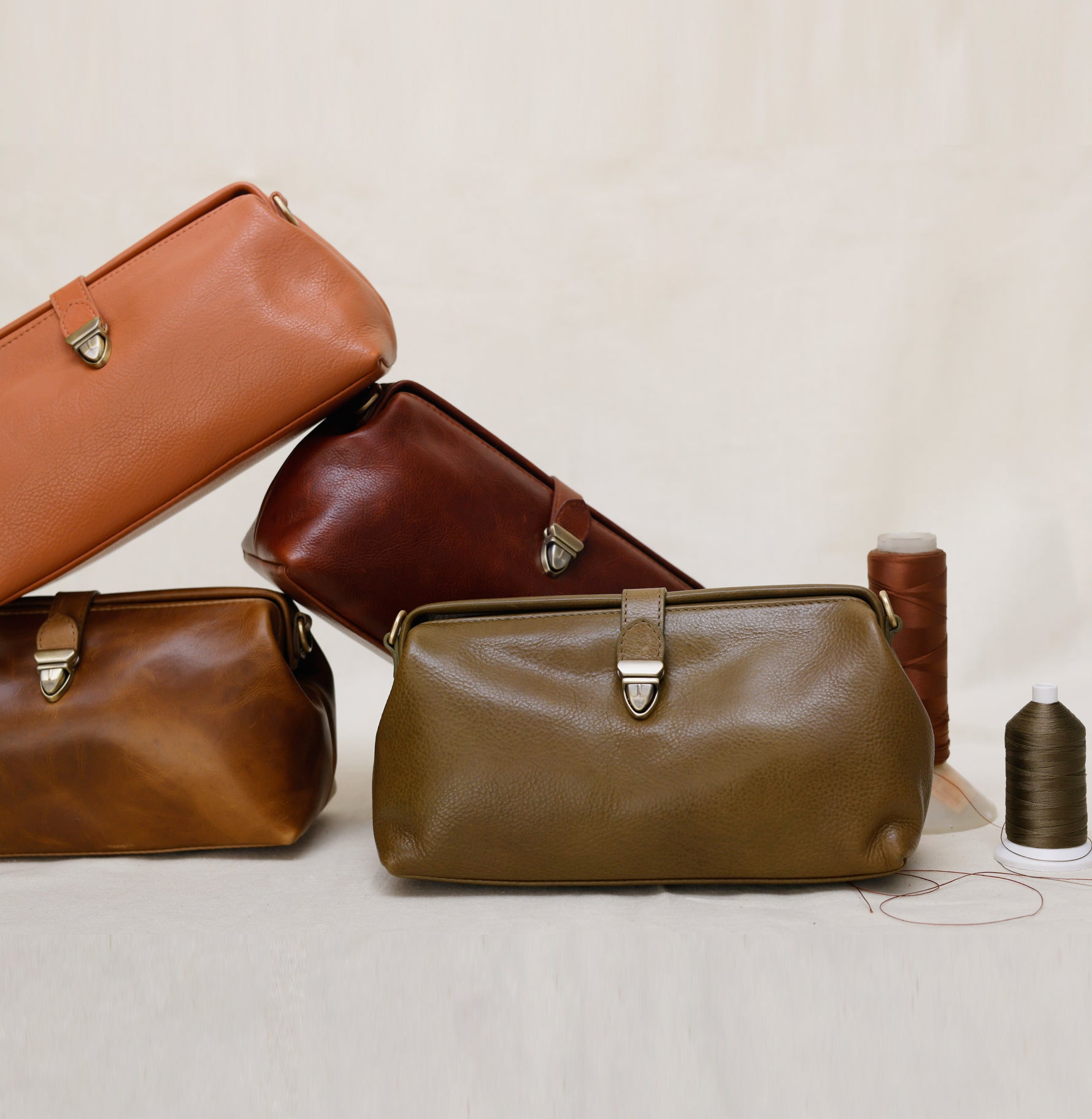 Handcrafted Genuine Vegetable Tanned Leather  Doctor's Sling Bag Olive Green for Women Tan & Loom