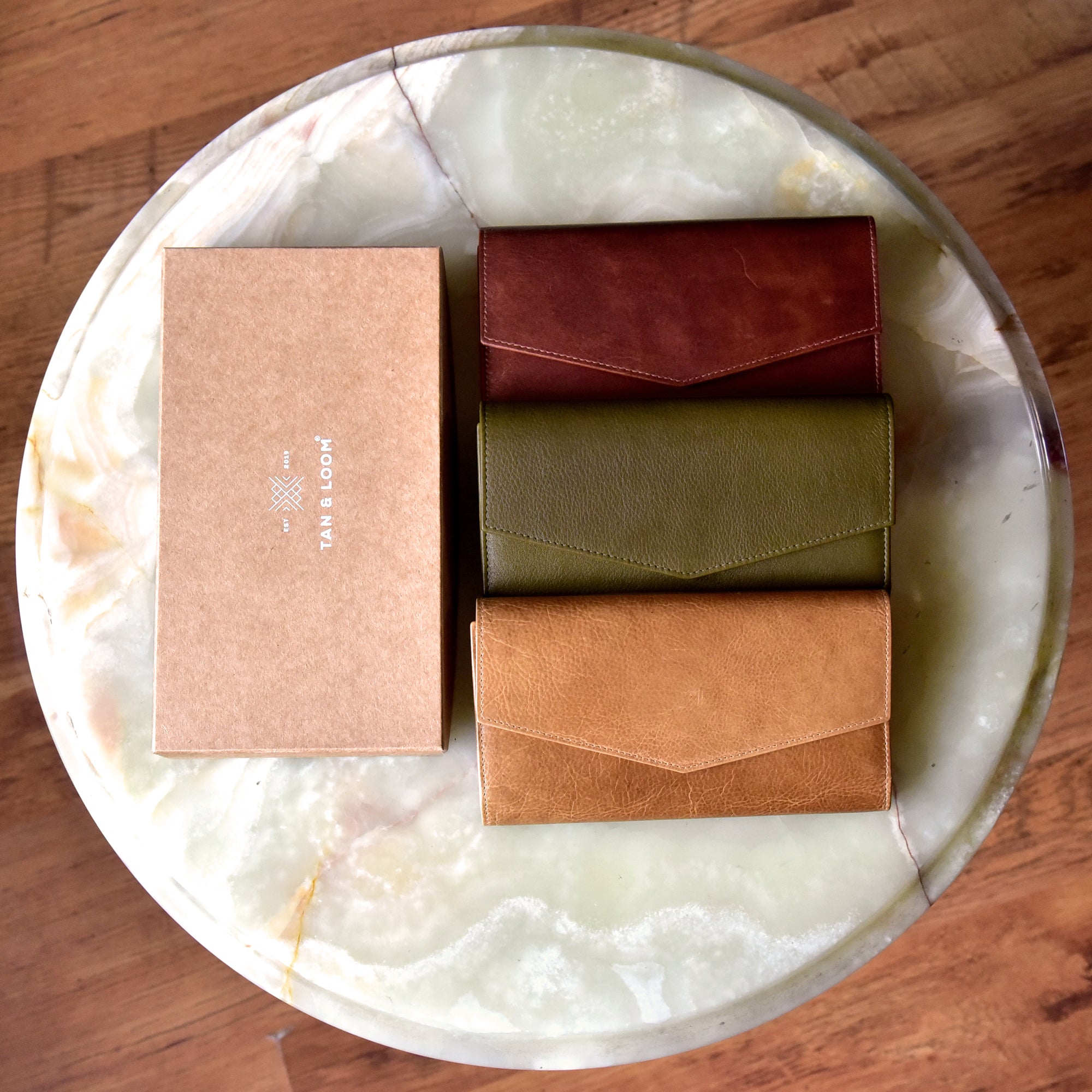 Handcrafted Genuine Vegetable Tanned Leather Envelope Wallet Vintage Brown for Women Tan & Loom