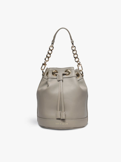 Handcrafted Mint Grey Genuine Leather Bombay Bucket Bag for Women Tan & Loom