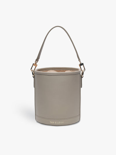 Handcrafted Mint Grey Genuine Leather  Cylinder Potli Bag for Women Tan & Loom