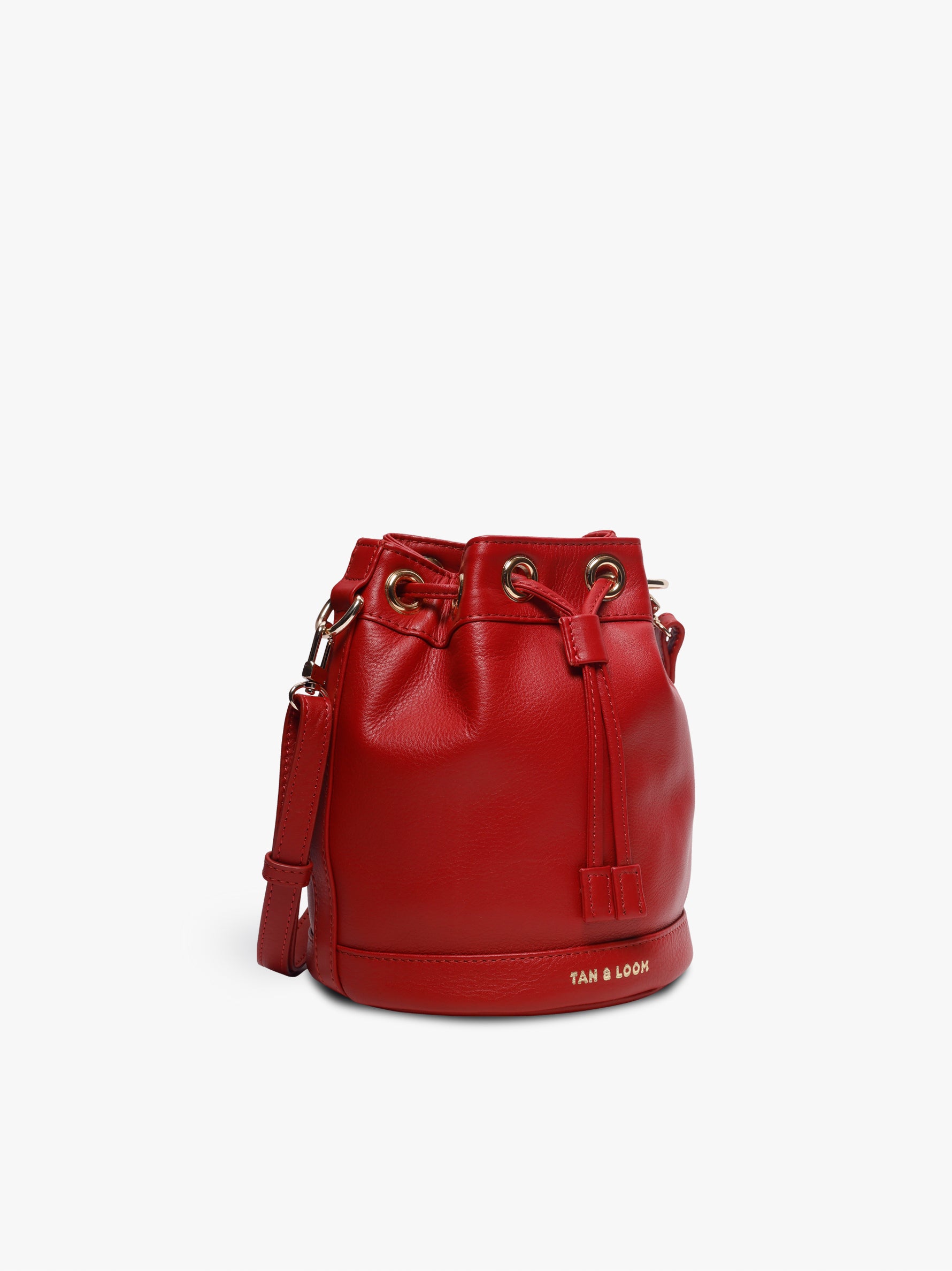 Handcrafted Red Genuine Leather Bombay Bucket Bag for Women Tan & Loom