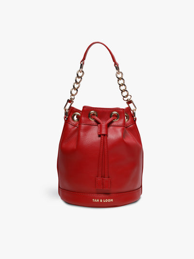 Handcrafted Red Genuine Leather Bombay Bucket Bag for Women Tan & Loom