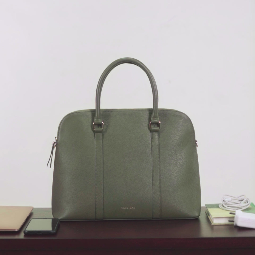 Handcrafted genuine leather laptop bag for women Olive Green